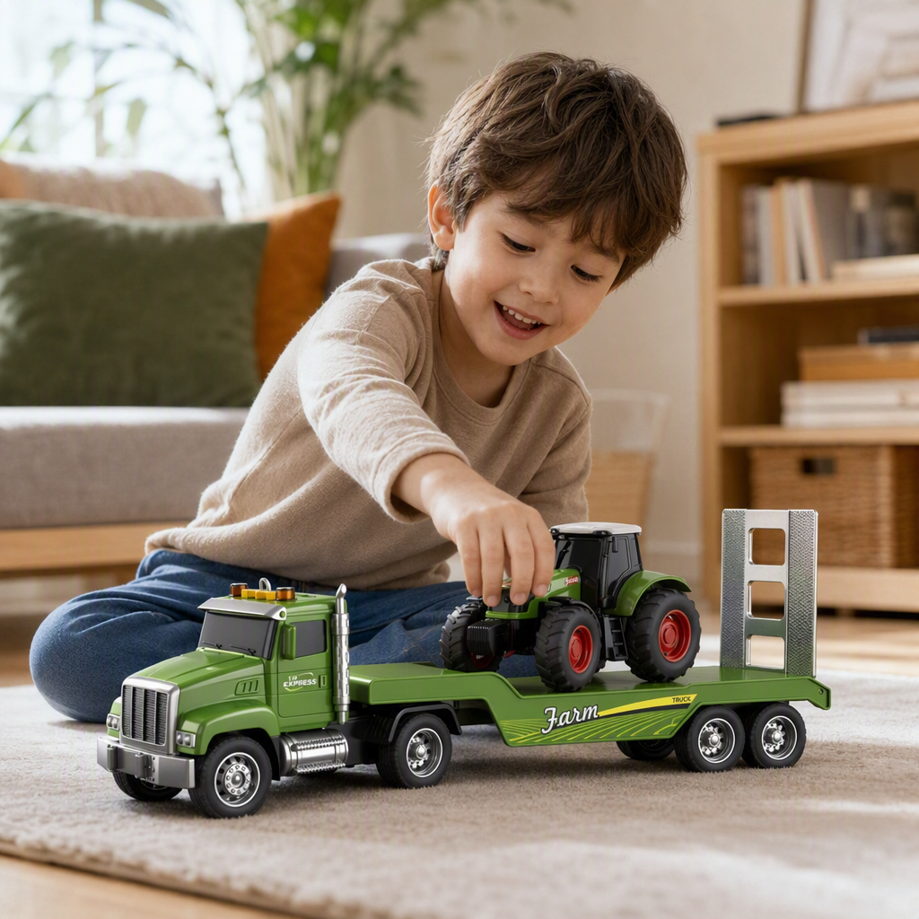 Eco-friendly children's toy trailer, vehicle-mounted green tractor, farm simulation game accessories, children's gifts details Picture