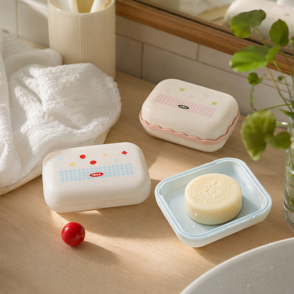 【CL】26Q1#7012 Color cartoon suction Cup Soap box, soap draining tray, ceramic soap rack, multi-functional waterproof storage box, household bathroom products details Picture
