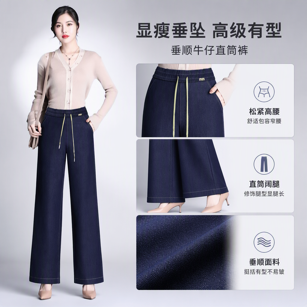 Moda versátil slim fit recto holgado pantalones casuales azul oscuro tendencia nueva llegada