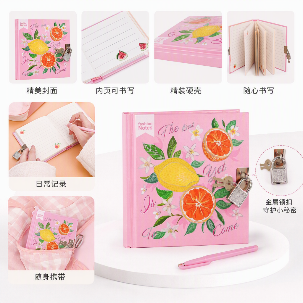 Colorido tema de frutas con cerradura organizador portátil para estudiantes oficina creativa libro de mano lindo libro