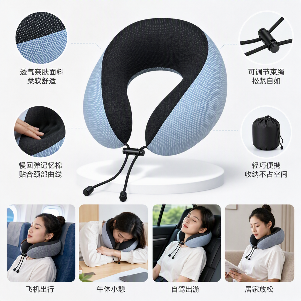 Nueva memoria de secado rápido almohada U almohada protector de cuello almohada de viaje modelo especial comercio exterior al por mayor comodidad plaid almohada ins Specification image