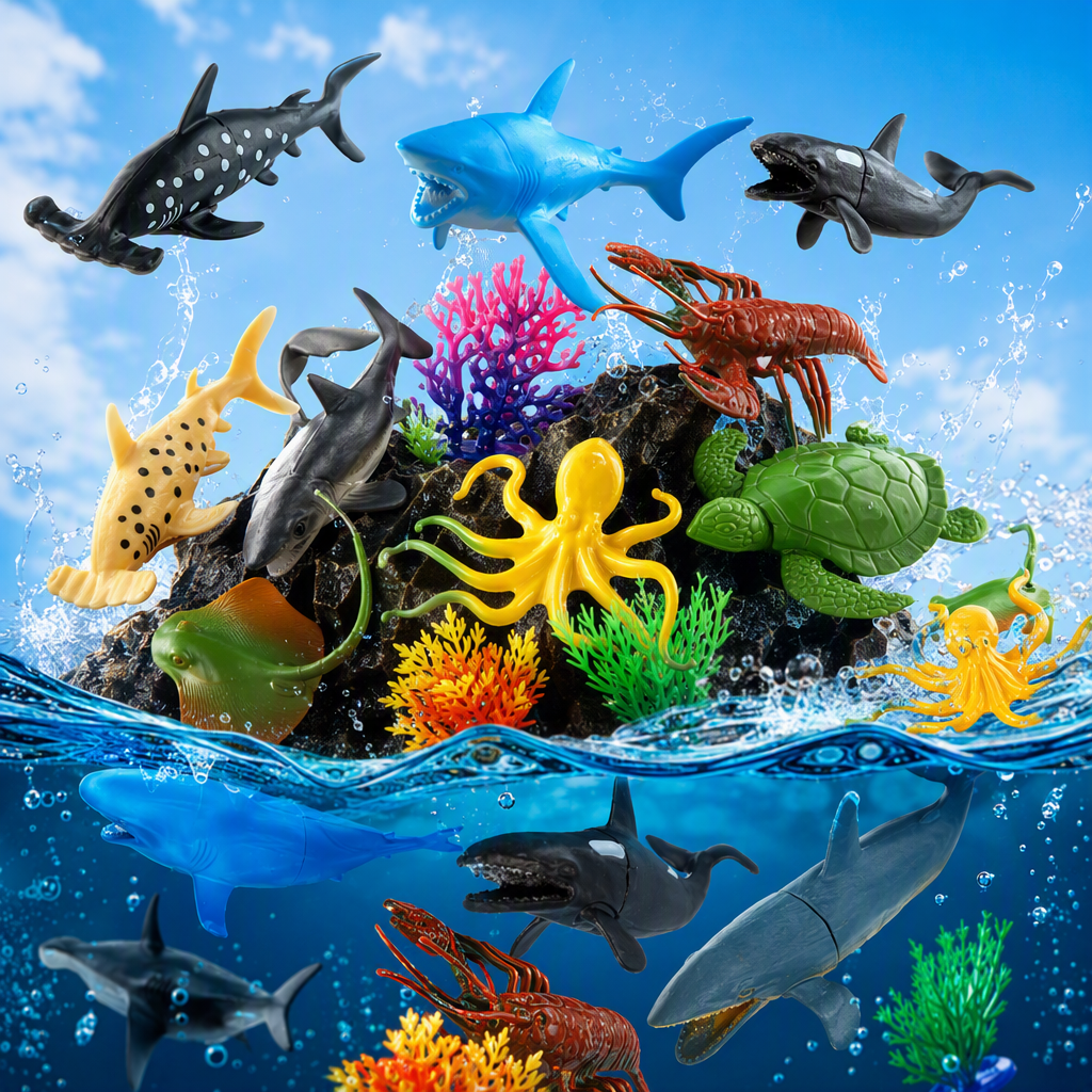 Color vida marina softglue modelo set ballena tiburón pulpo tortuga langosta coral decoración juguetes infantiles puzzle patchwork Specification image