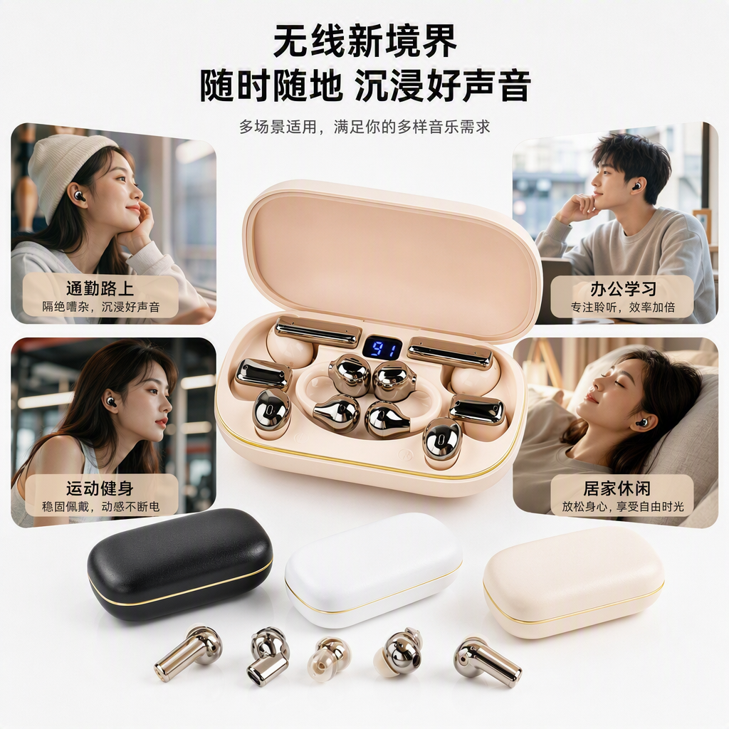 Pink wireless earphone portable charging case, Bluetooth earbuds, sports universal earphones compatible with Apple and Android models