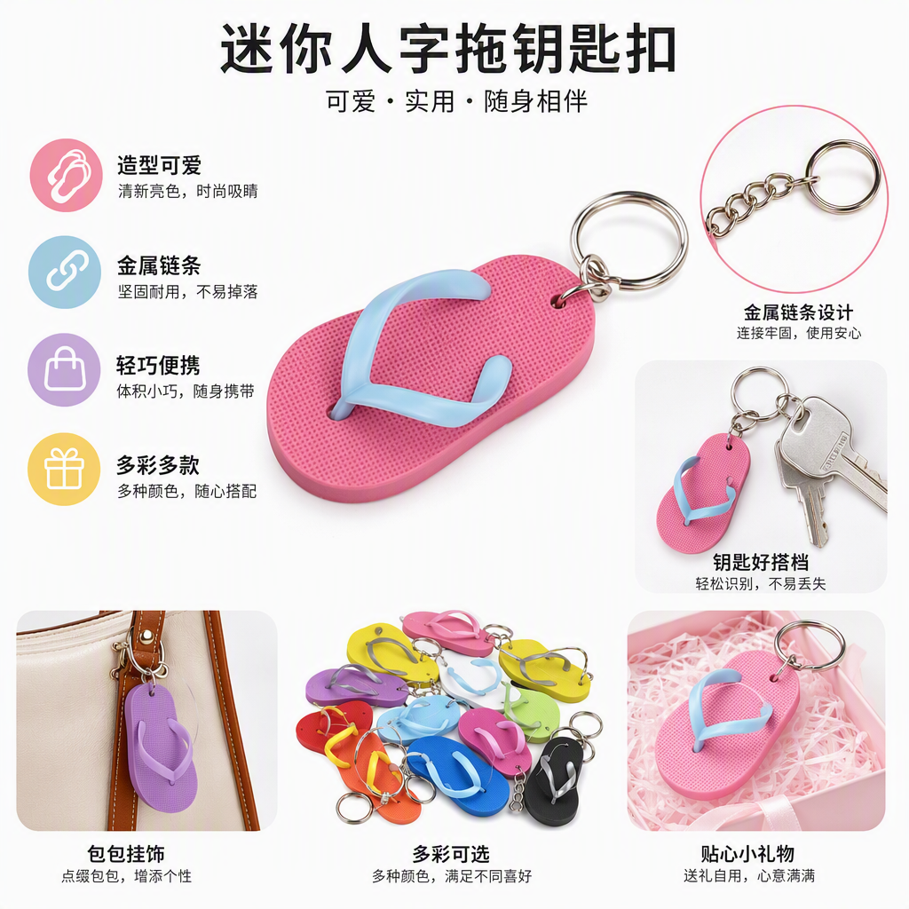 Colorful flip-flops shaped keychain creative pendant, fashionable and personalized key chain gift decoration