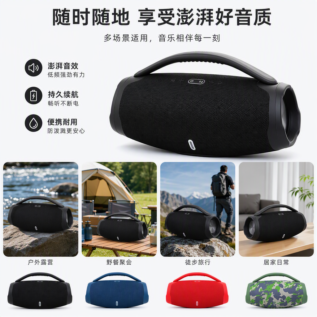 Colorful mini Bluetooth speaker, portable wireless outdoor waterproof bass enhancement multi-functional portable audio system