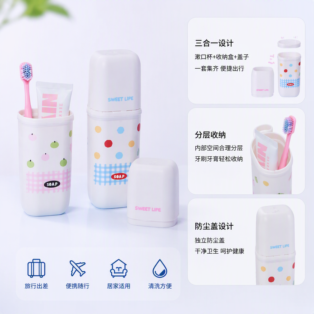 【CL】26Q1#7007 Colorful Dot Ceramic Toothbrush holder, multi-functional storage foot bath bucket, Sports water cup, Toiletry Soap box set