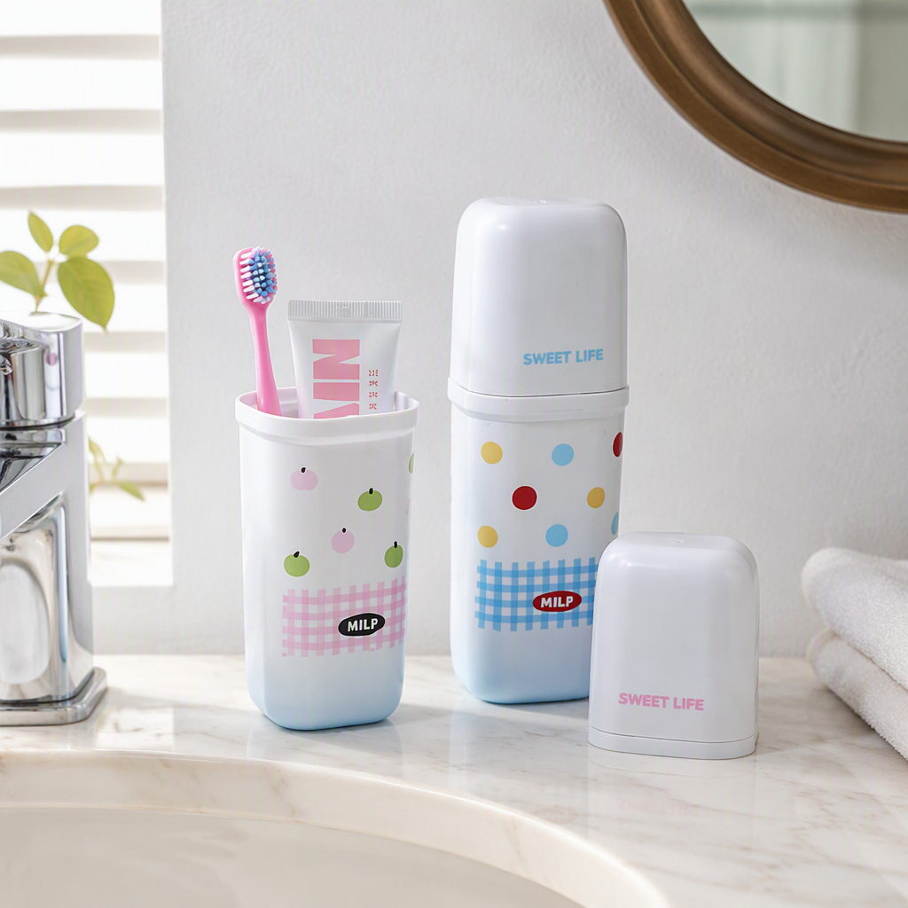 【CL】26Q1#7007 Colorful Dot Ceramic Toothbrush holder, multi-functional storage foot bath bucket, Sports water cup, Toiletry Soap box set details Picture