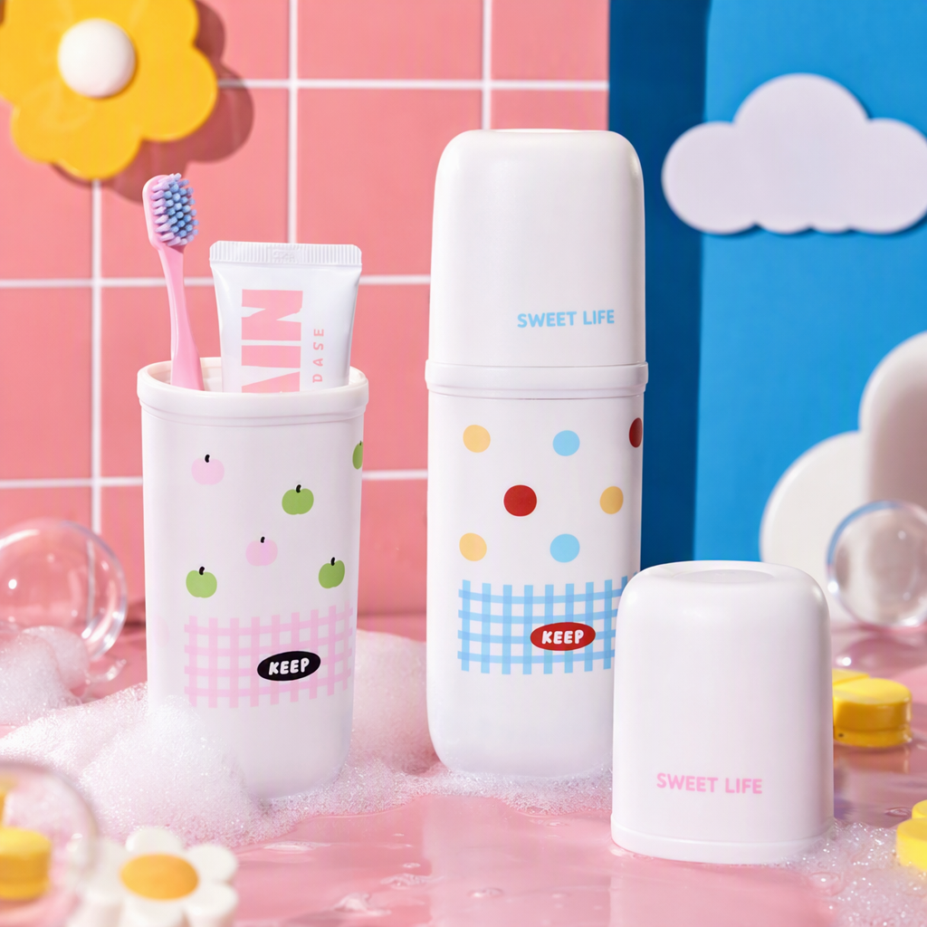 【CL】26Q1#7007 Colorful Dot Ceramic Toothbrush holder, multi-functional storage foot bath bucket, Sports water cup, Toiletry Soap box set Specification image