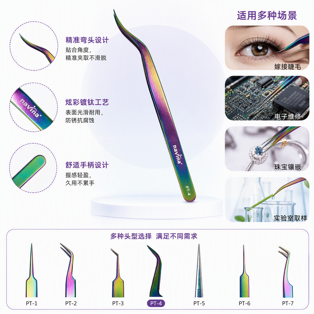Pinzas de acero inoxidable de color iridiscente detalles multipropósito agarre resistente a la corrosión portátil belleza herramienta de corte de cejas