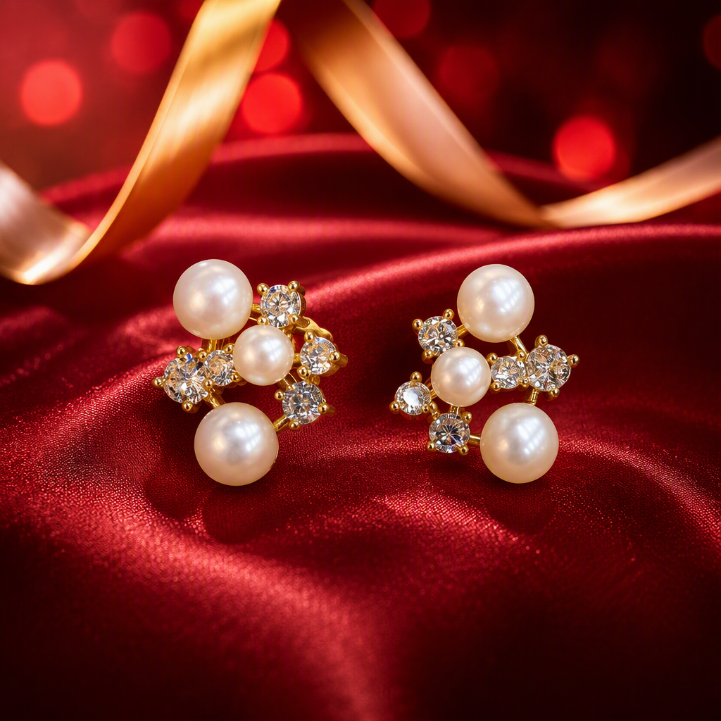 Shining golden pearl and diamond stud earrings for women, simple and versatile earrings, fashionable earrings gift selection Specification image