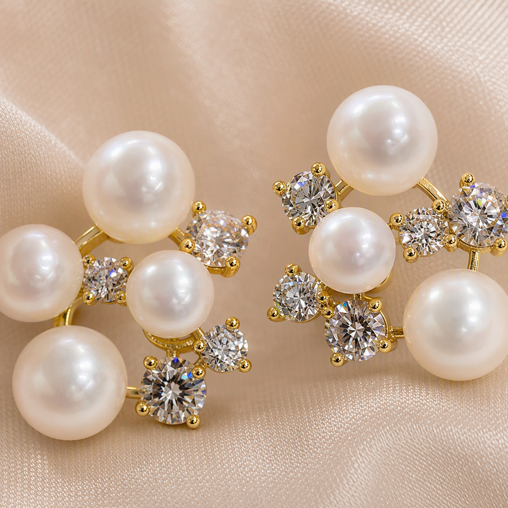 Shining golden pearl and diamond stud earrings for women, simple and versatile earrings, fashionable earrings gift selection Application Scenario