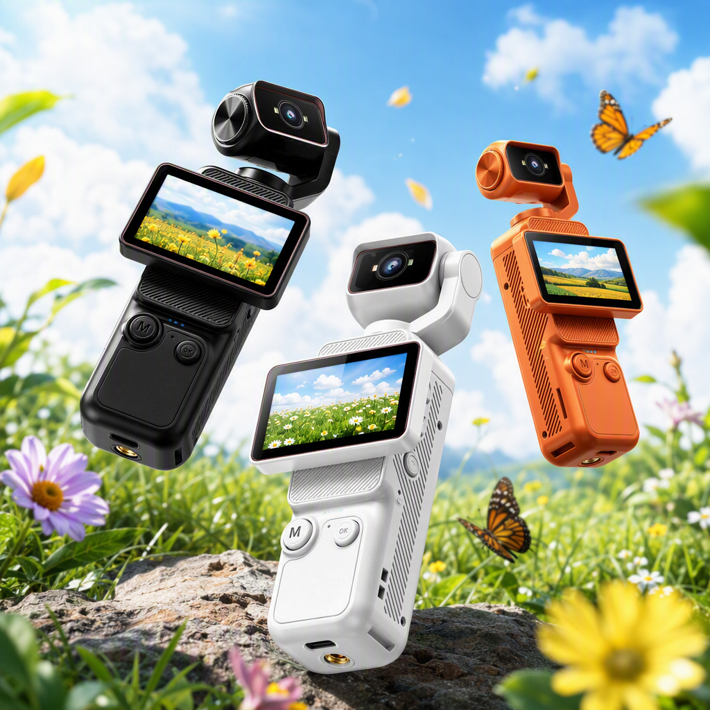 The three-color portable pocket camera set comes with a packaging box and a charging cable, making it a lightweight and portable shooting tool Specification image