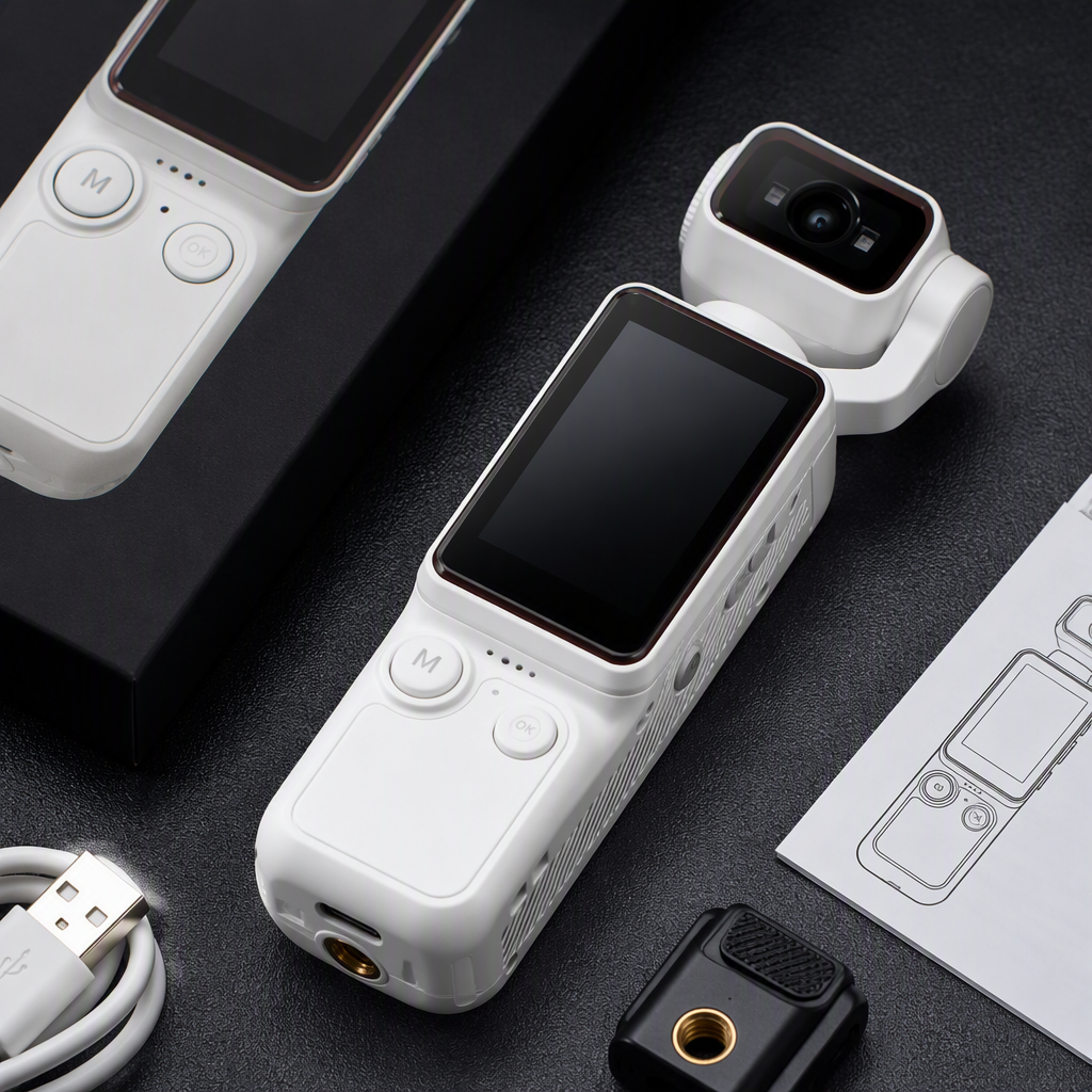 The three-color portable pocket camera set comes with a packaging box and a charging cable, making it a lightweight and portable shooting tool Application Scenario