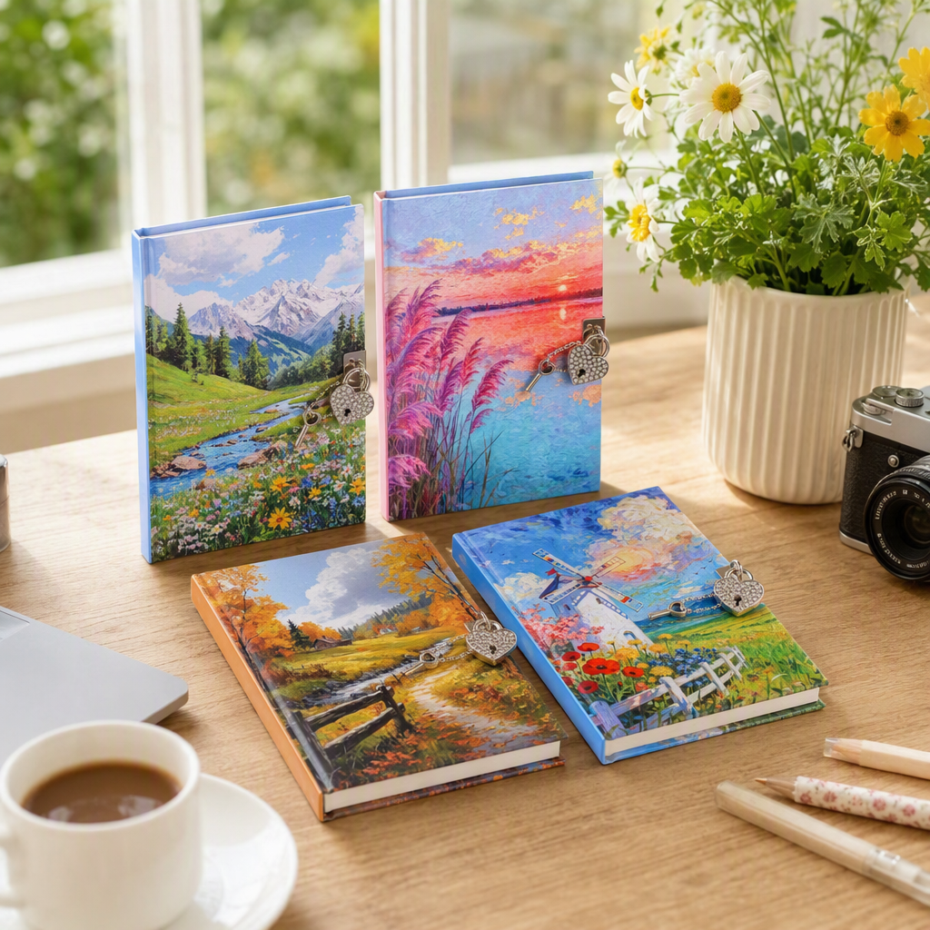 Colorful landscape cover creative notebook, student planner, notepad, office notebook, portable notebook details Picture