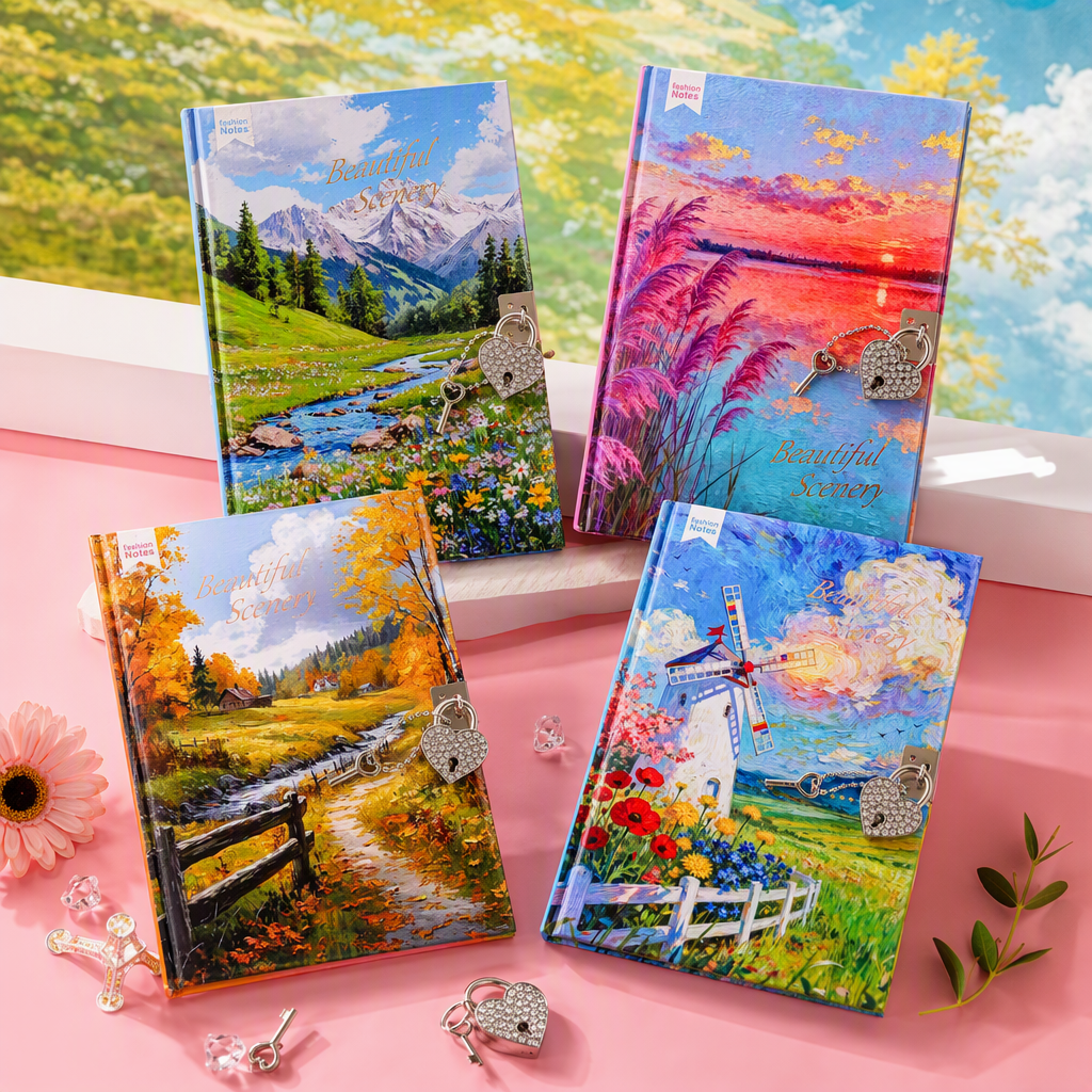 Colorful landscape cover creative notebook, student planner, notepad, office notebook, portable notebook Specification image