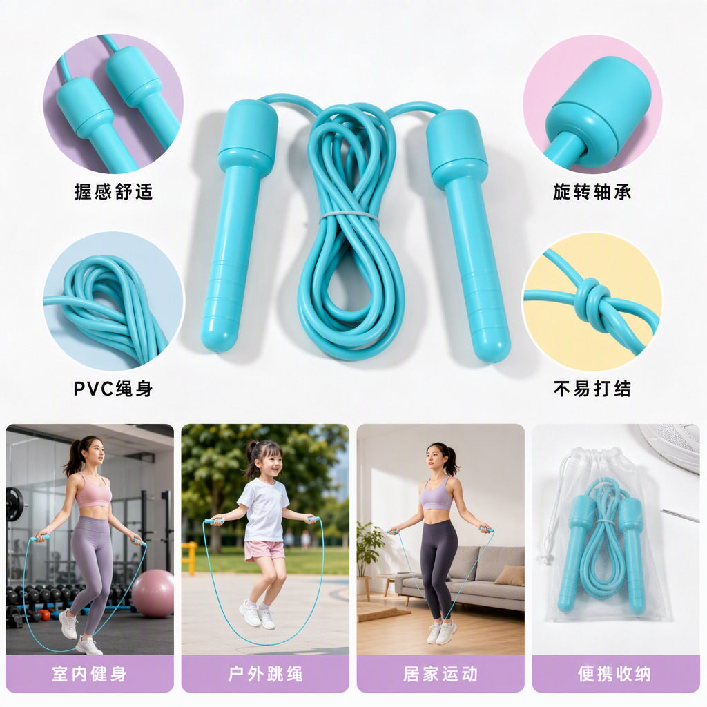 5509耐磨防缠绕专业跳绳马卡龙胶绳跳绳详情2