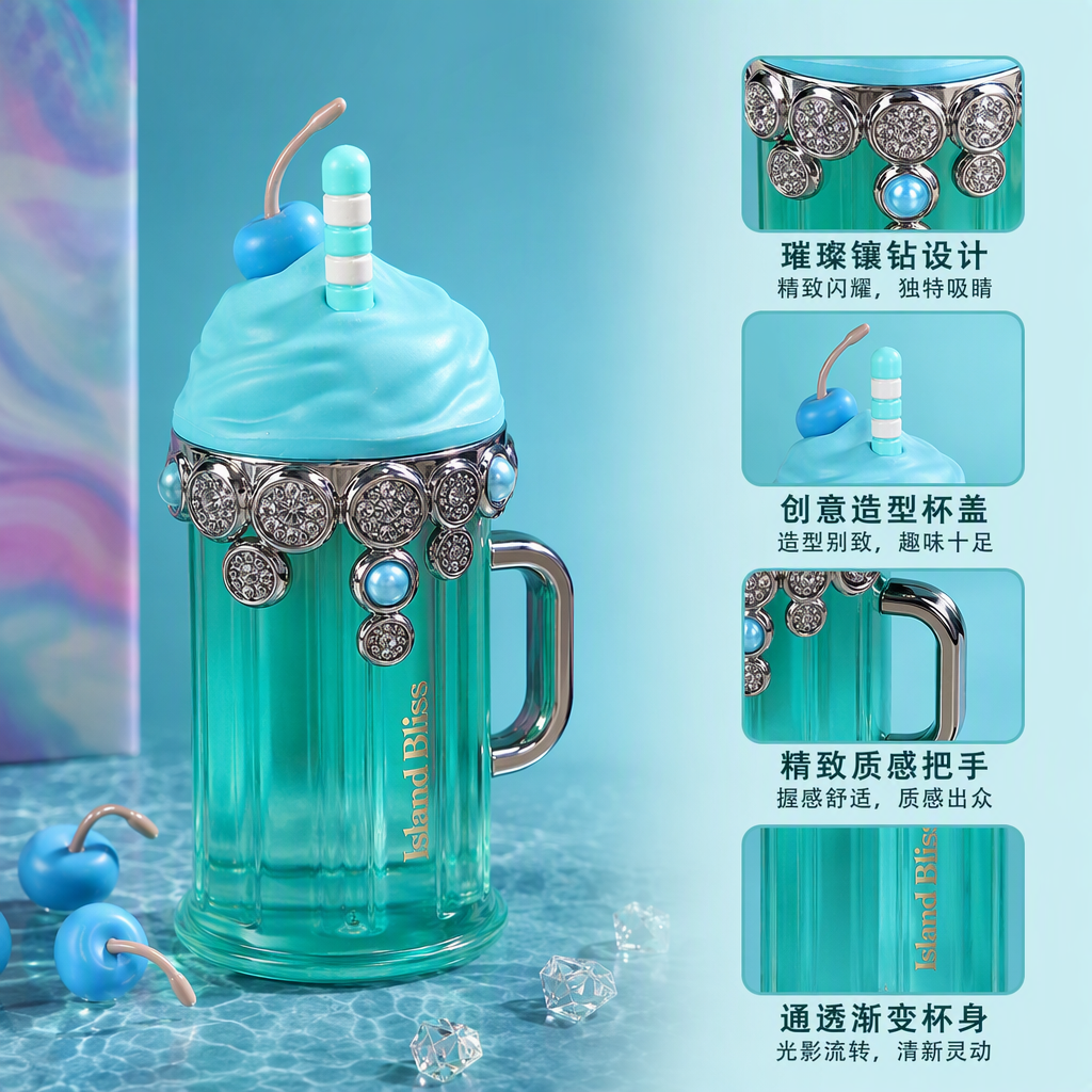 Colorful plastic straw cup, portable household water cup for children and students, creative daily necessities, durable and practical details Picture
