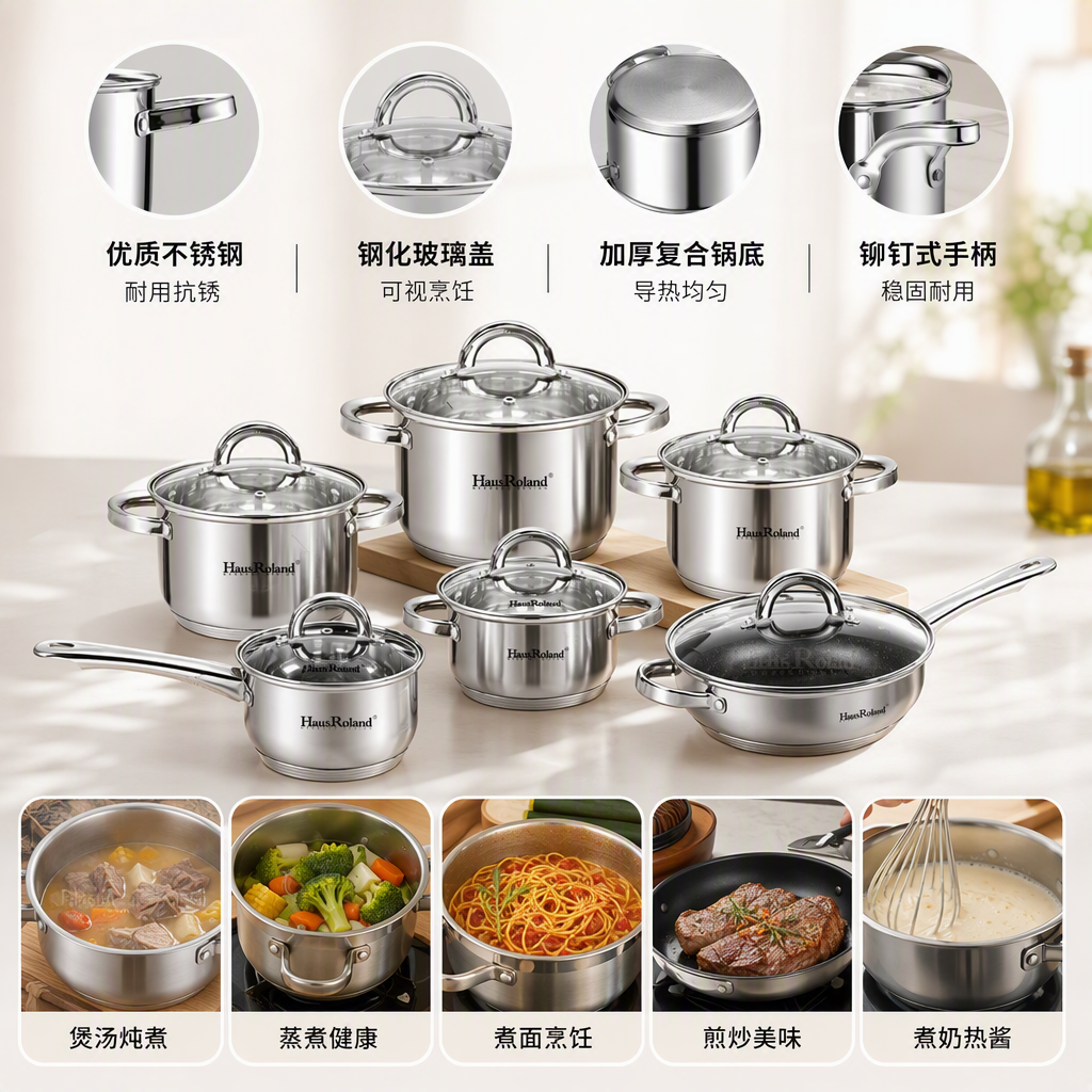 Multi-functional kitchen cookware set, household soup and stir-frying pot set, practical and durable kitchenware products HR101-2