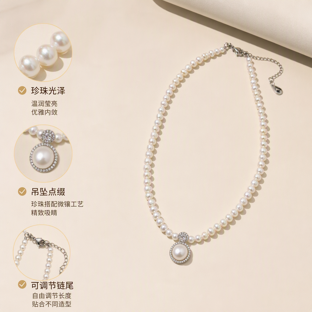 Elegant white pearl necklace, fashionable, simple and versatile, a classic jewelry accessory for gifting