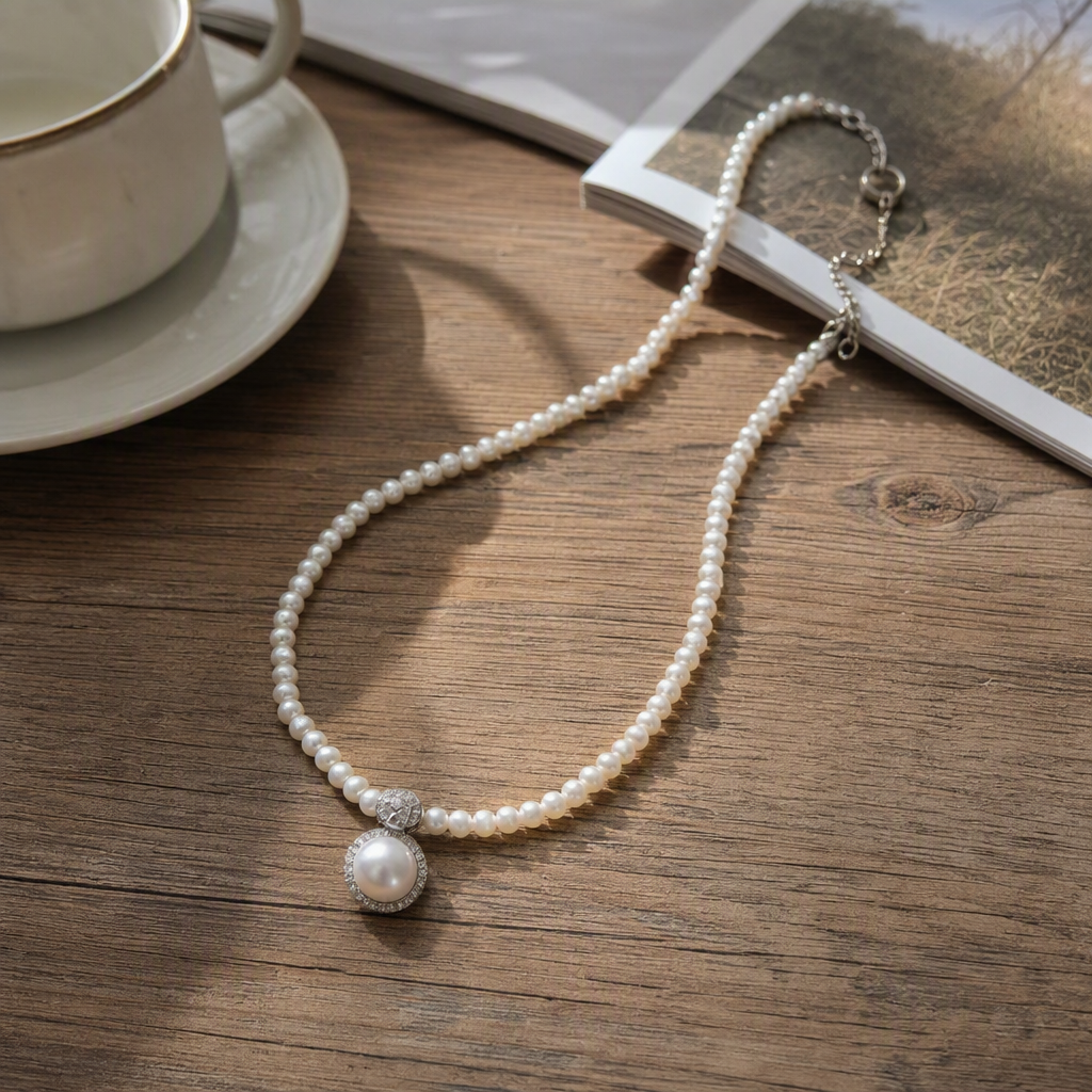 Elegant white pearl necklace, fashionable, simple and versatile, a classic jewelry accessory for gifting details Picture