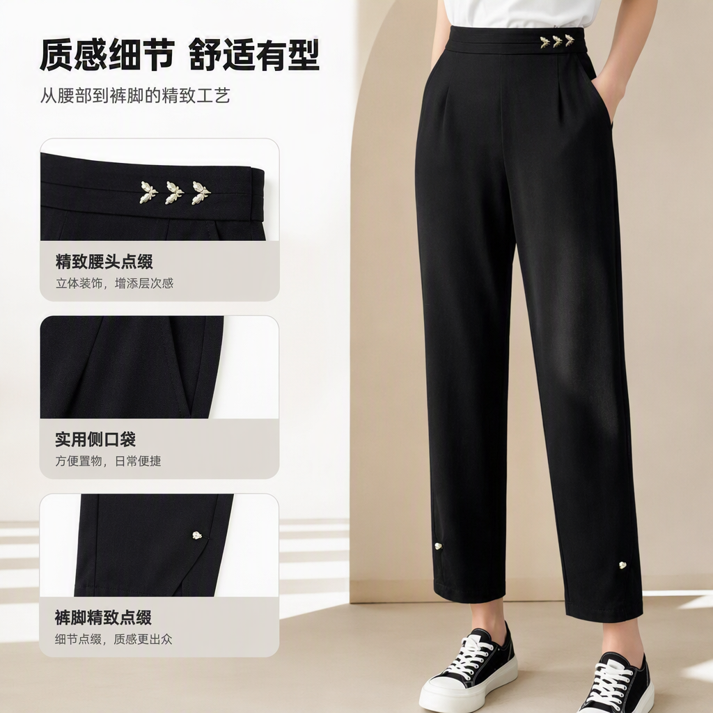 Moda versátil cintura alta pantalones de pierna ancha mujeres pantalones sueltos casual look slim negro tendencia nuevo