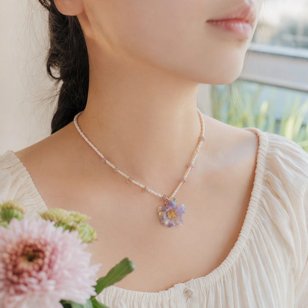 Elegante flor púrpura colgante collar moda versátil lady accesorios regalo para novia details Picture