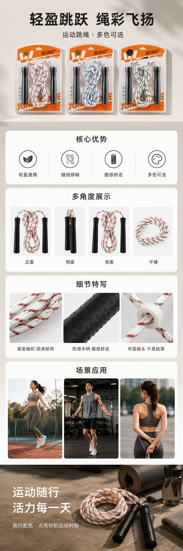 8060多功能耐用弹力跳绳轴承棉跳绳详情1