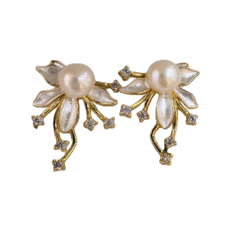Brilla oro perla flor aretes simple elegante temperamento orejeras moda femenina versátil regalo regalo Item Picture