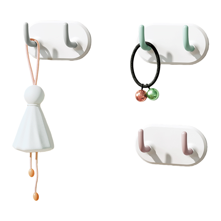 【CL】26Q2#57716 White wall-mounted double-hook storage rack, seamless adhesive hook, magnetic hook, multi-functional kitchen and bathroom wall hanging accessory Application Scenario
