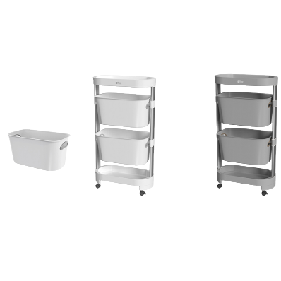 【CL】26Q2#58630 White three-layer wheeled multi-functional storage and organization rack, bathroom without drilling, perforated board, mobile storage rack, storage rack Application Scenario