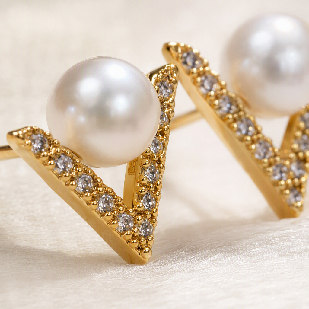 Caja de joyería blanca perla en forma de V con diamantes pendientes simples y elegantes orejeras moda femenina accesorios versátiles Application Scenario