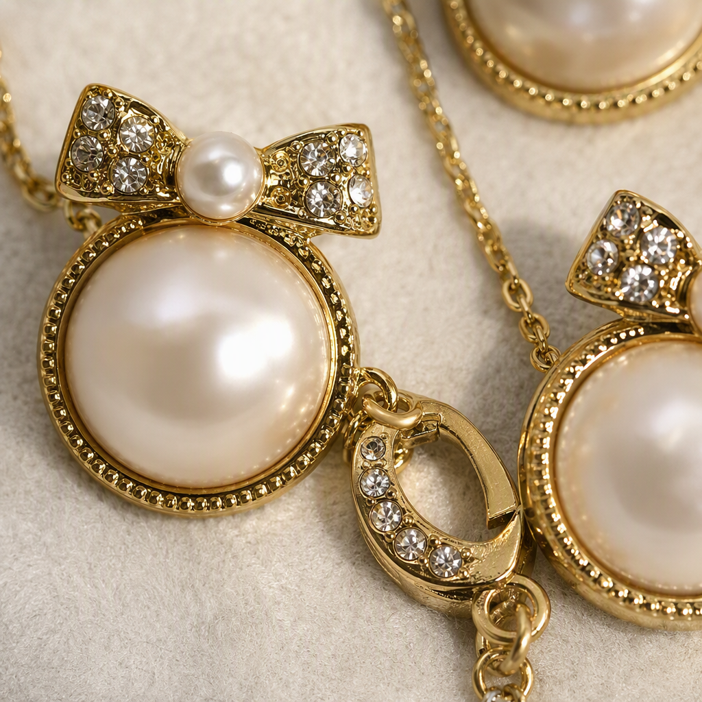 The golden pearl bow jewelry set is a fashionable and elegant accessory gift for your girlfriend's birthday Application Scenario
