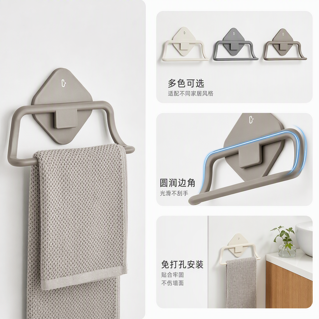 【CL】26Q2#58913 Cream white Titanium Gold Gray Oat Coffee three-color traceless adhesive hook, double-sided magnetic suction hook, multi-functional strong adhesive, non-drilling storage product towel rack