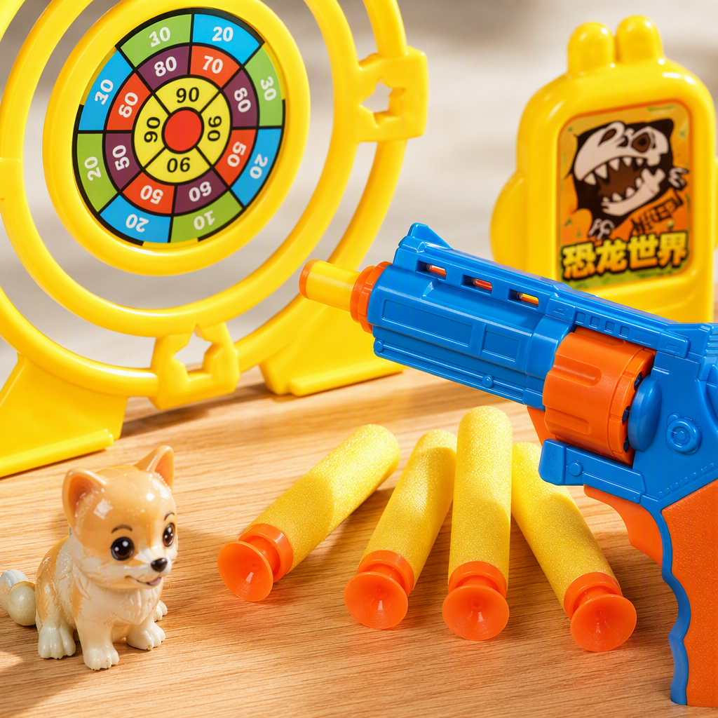 Color dinosaurio tema shooter set contiene azul naranja juguete arma blanco disco amarillo modelo de dinosaurio animal piercing cartucho de lanzamiento juguetes de puzzle para niños Application Scenario