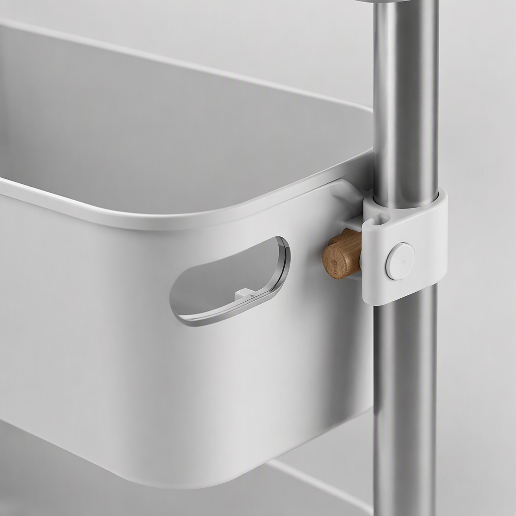 【CL】26Q2#58630 White three-layer wheeled multi-functional storage and organization rack, bathroom without drilling, perforated board, mobile storage rack, storage rack Specification image
