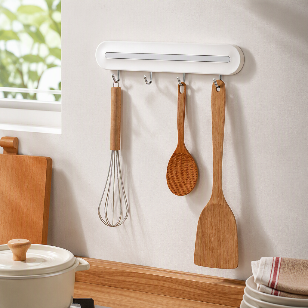 【CL】26Q2#57714 White wall-mounted kitchenware rack, wooden storage rack, laundry detergent, glove hook, pegboard, dormitory storage rack, multi-functional organizing rack details Picture