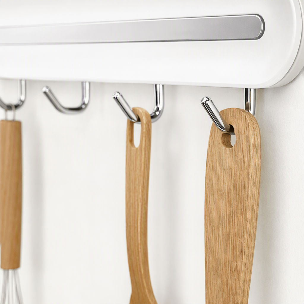 【CL】26Q2#57714 White wall-mounted kitchenware rack, wooden storage rack, laundry detergent, glove hook, pegboard, dormitory storage rack, multi-functional organizing rack Specification image