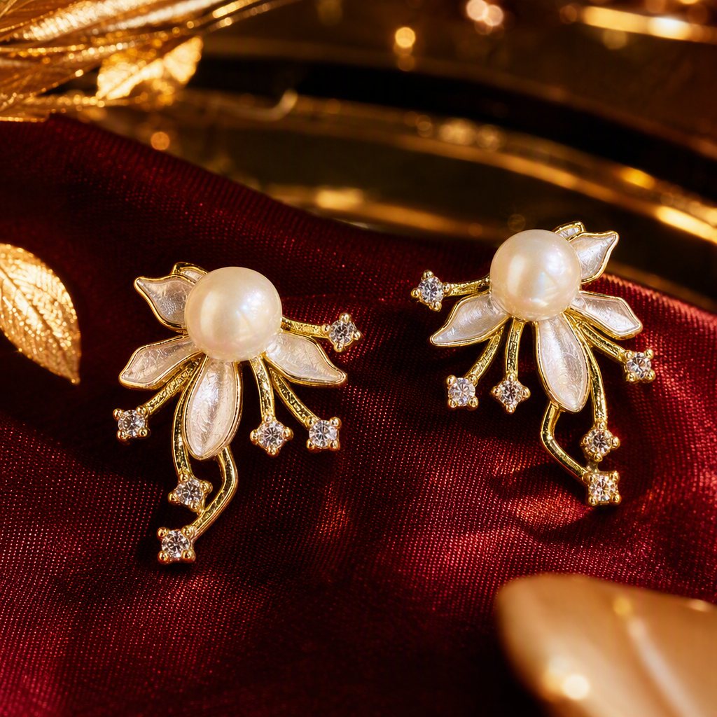 Brilla oro perla flor aretes simple elegante temperamento orejeras moda femenina versátil regalo regalo Specification image