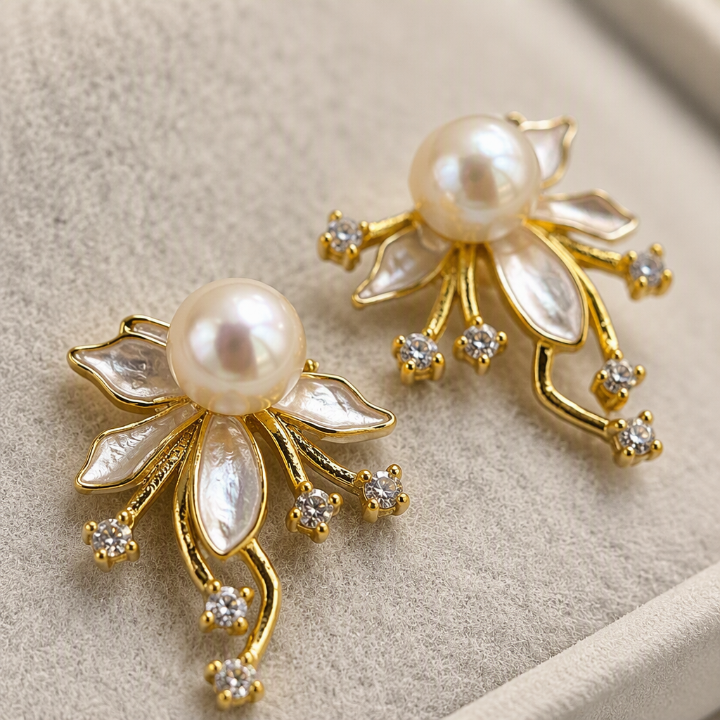 Brilla oro perla flor aretes simple elegante temperamento orejeras moda femenina versátil regalo regalo Application Scenario