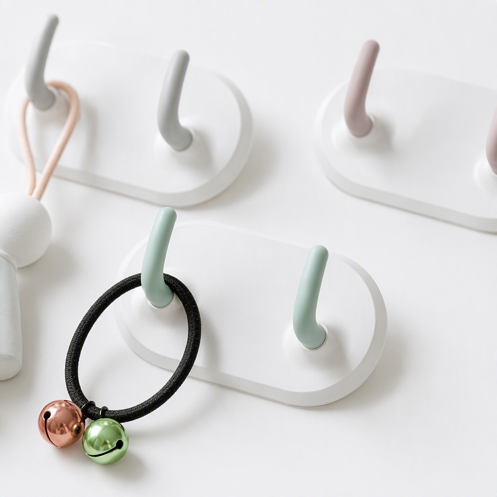 【CL】26Q2#57716 White wall-mounted double-hook storage rack, seamless adhesive hook, magnetic hook, multi-functional kitchen and bathroom wall hanging accessory Specification image