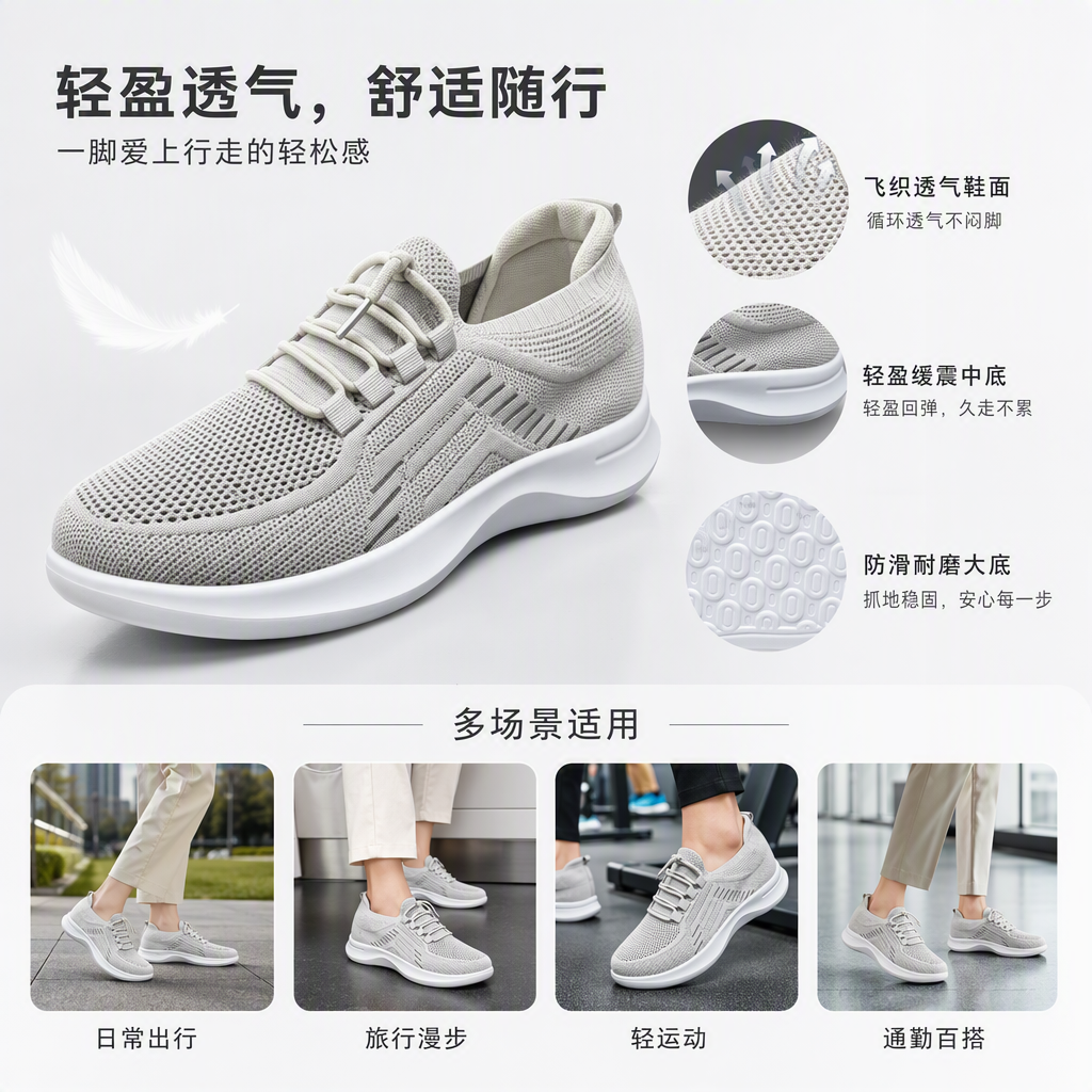 舒适透气针织运动鞋黑白色鞋底细节耐磨休闲跑步鞋男女款运动鞋男士时尚运动鞋