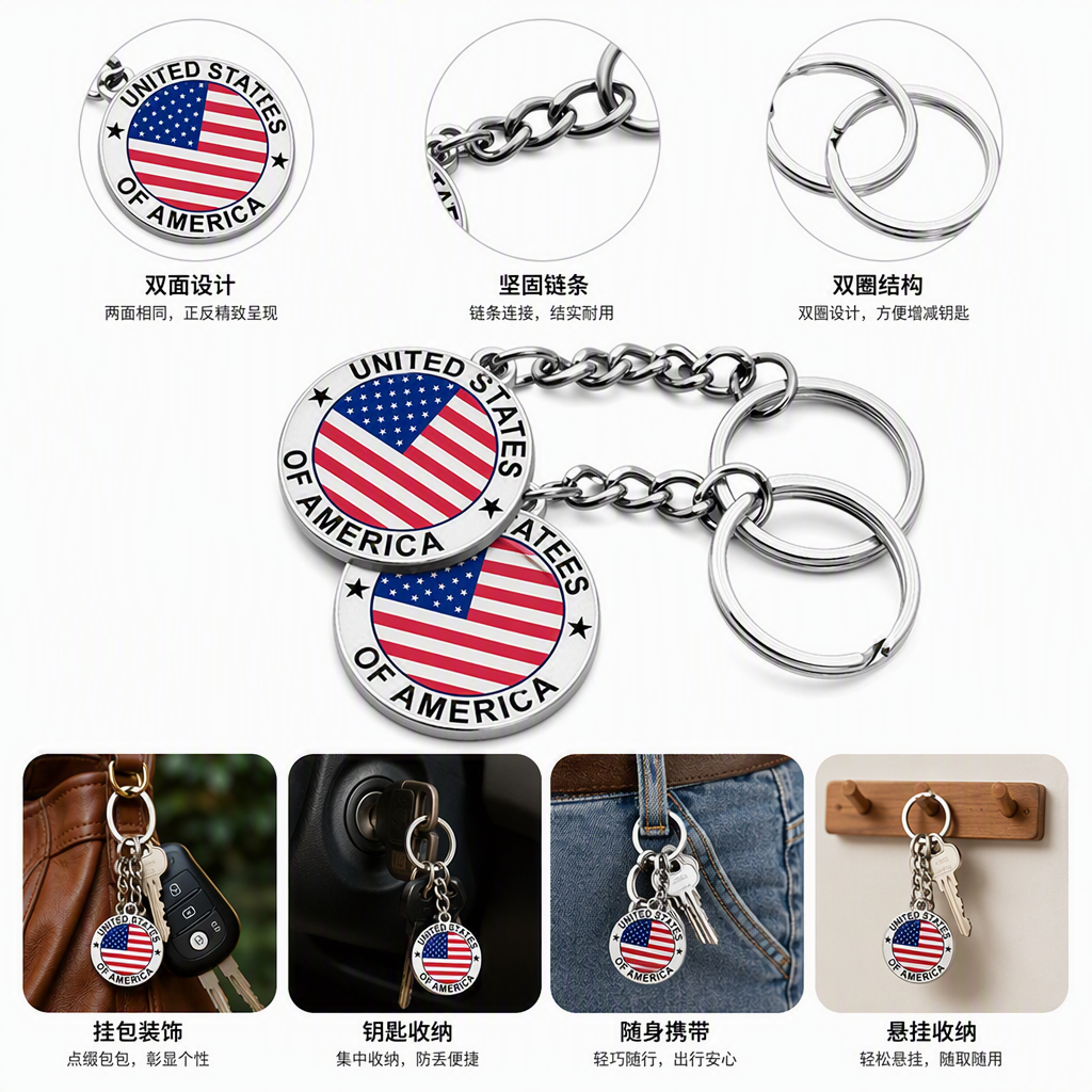 银色美国国旗布鲁伊日美流沙亚克力键帽钥匙扣时尚个性挂件礼品赠品