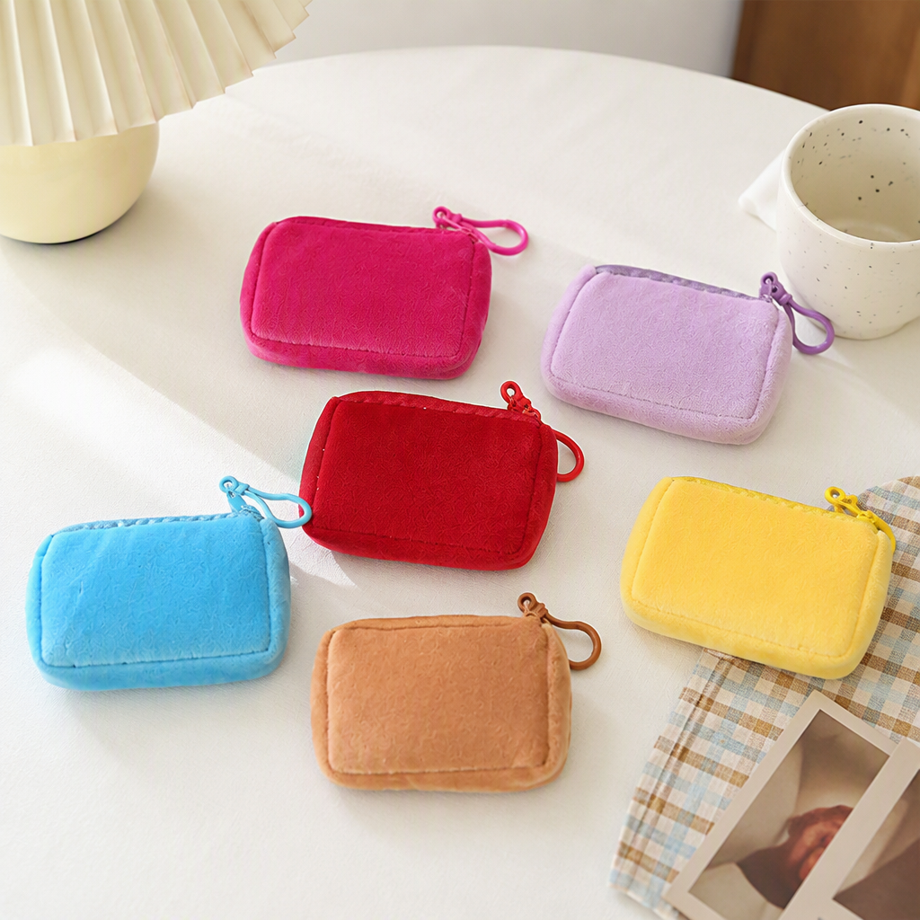 Candy-colored macaron coin purse, children's cute cartoon custom logo embroidered schoolbag, keychain pendant, hanging decoration, colorful suede coin purse, children's card case, fashionable small bag, trendy ladies' bag, multi-functional toy coin bag details Picture