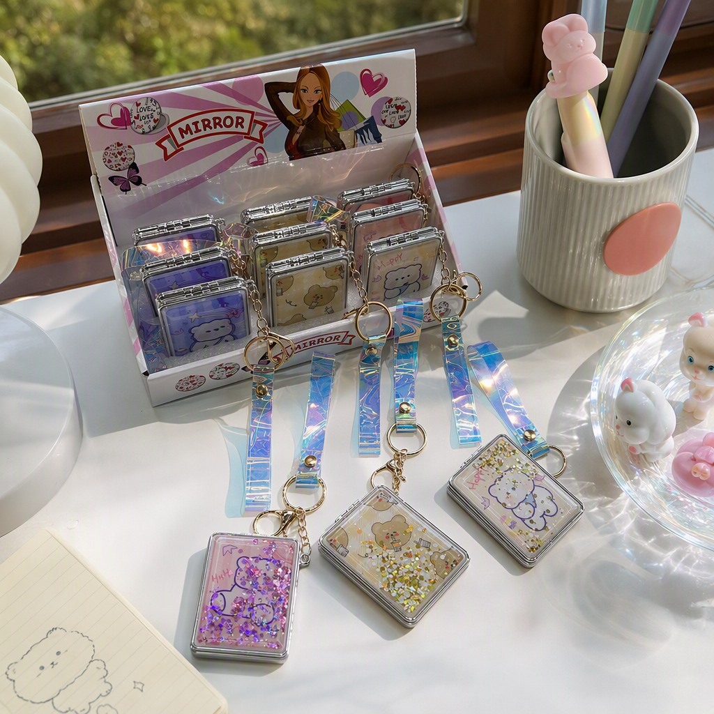 彩色亮片小镜子钥匙扣时尚创意便携挂件多彩装饰礼品赠品详情2