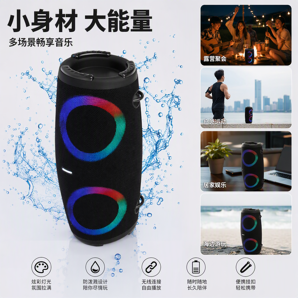 Luces coloridas altavoz bluetooth hogar portátil inalámbrico hd calidad de sonido multiescena aplicable Item Picture