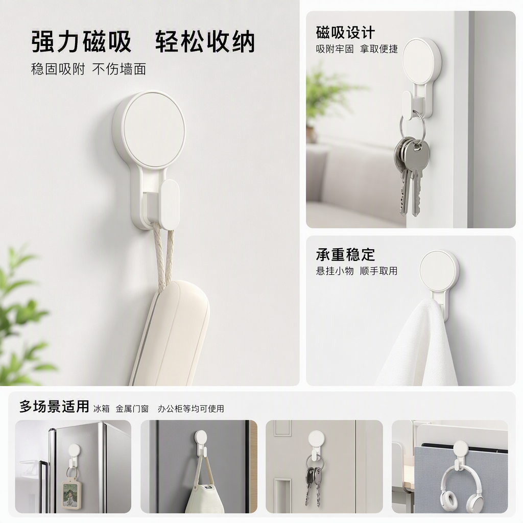 【CL】26Q2#52978 Strong Traceless Adhesive hook, magnetic hook, Multi-functional adhesive hook, non-drilling wall hook, household kitchen and bathroom decoration products