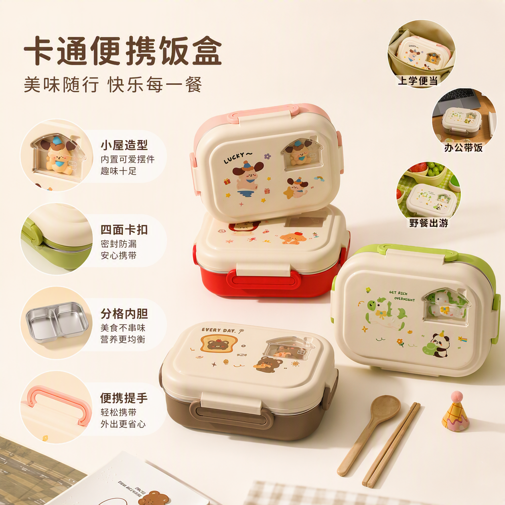 【OSEO】26Q3#BT18-A multi-compartment storage container, household portable plastic lunch box, fresh-keeping box