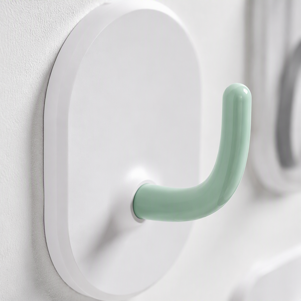【CL】26Q2#57718 White oval-shaped seamless adhesive hook, colored handle, double-sided magnetic hook, no need for drilling, strong adhesive for household storage items Specification image