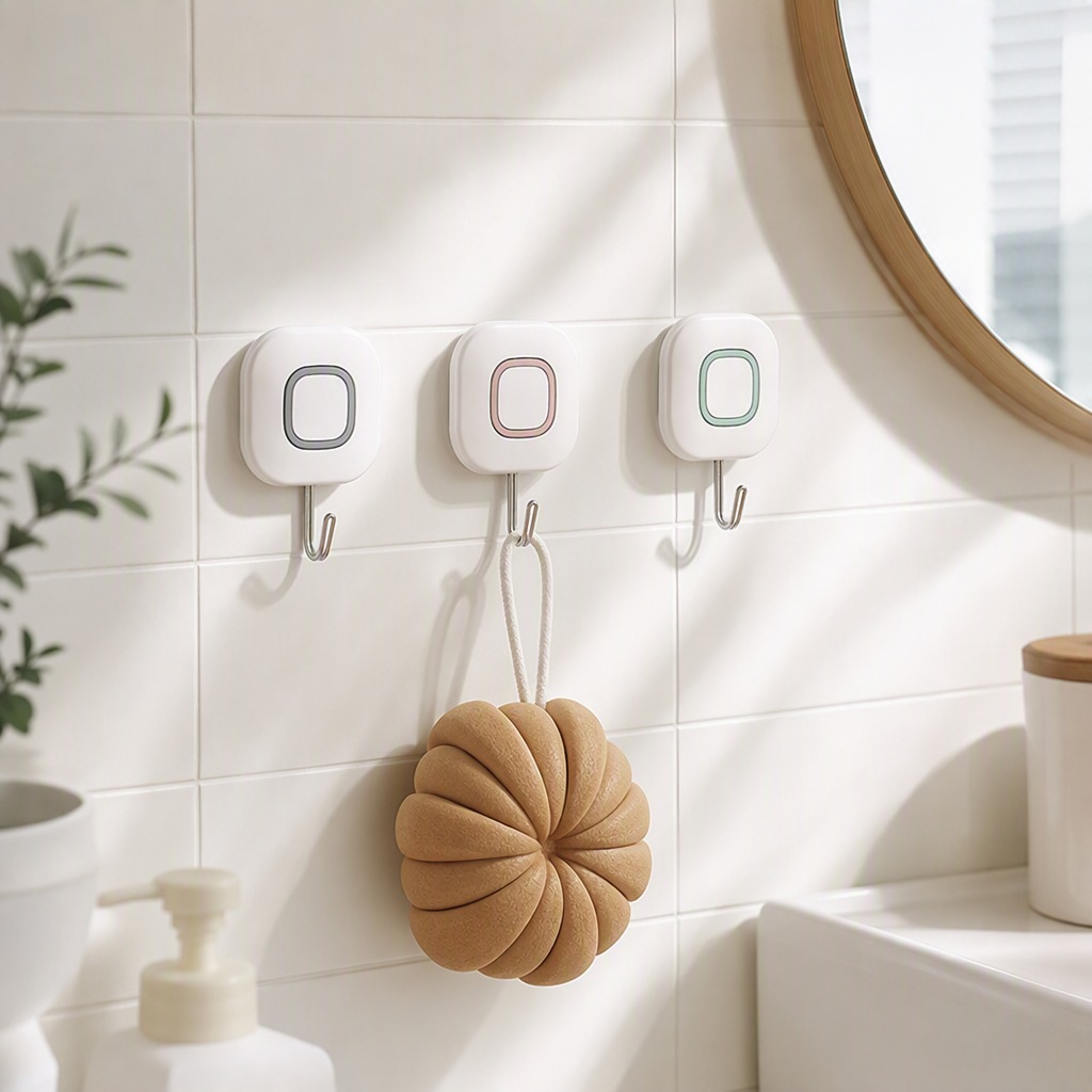 【CL】26Q2#57694 White square three-piece set hook, seamless adhesive hook, multi-functional storage, decorative Christmas light hook, key hanger details Picture