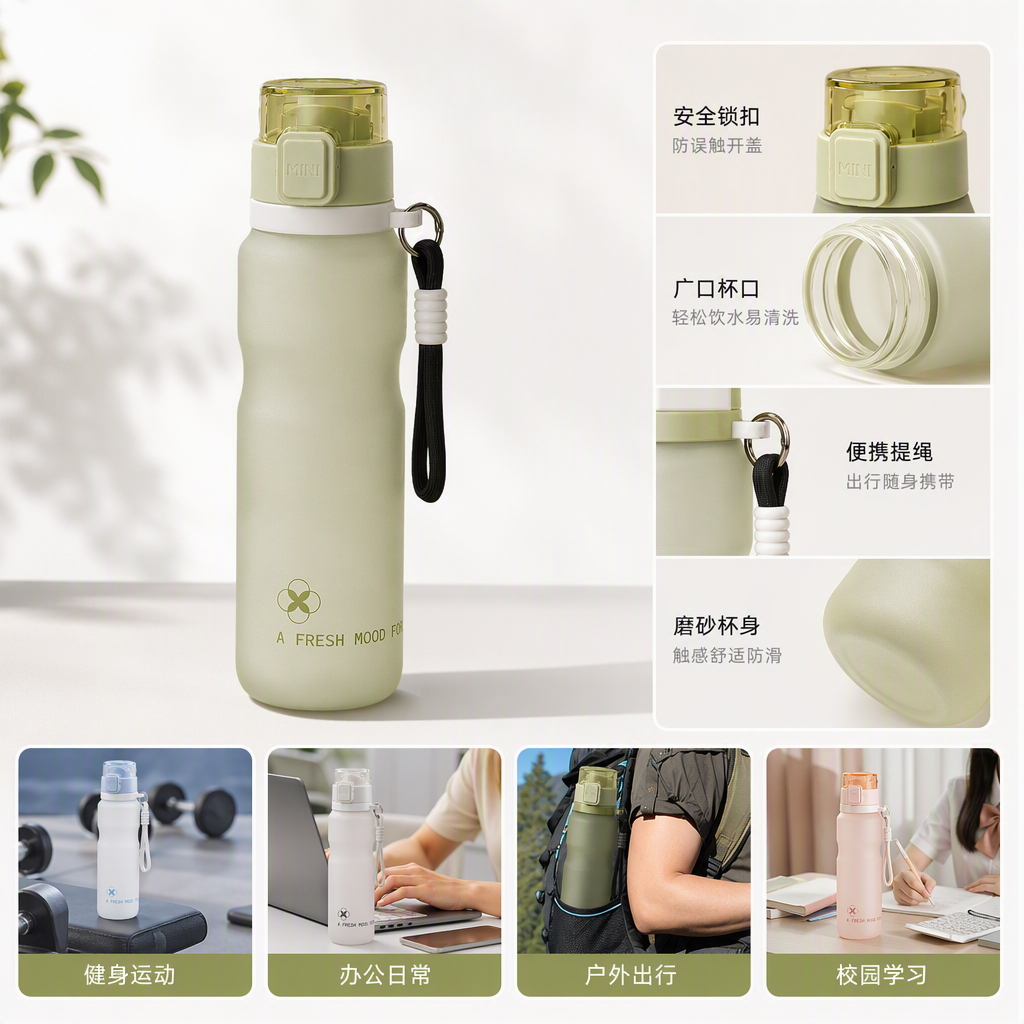 【OSEO】26Q3#1330 Five-Color Sports Water Bottle Summer Large-capacity Creative Water Cup Sports Water cup details Picture
